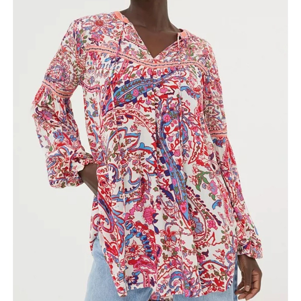 Fat Face Boho Top Sz 8 Floral Paisley‎ Print Long Sleeve Blouse